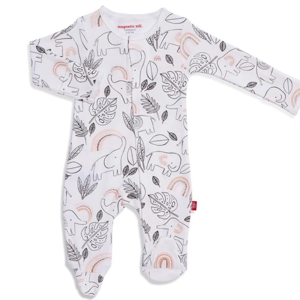 MAGNETIC ME Organic Preemie Up to 5 Lbs Ellie Go Lucky Cream Cotton Footie